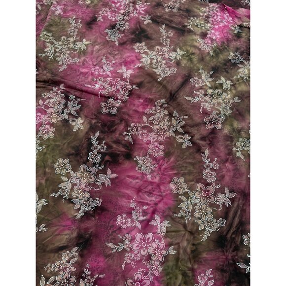 Tie-Dye Glitter Floral Stretch Fabric 56"x2 Yards Pink & Brown For Sewing Crafts - Picture 1 of 4